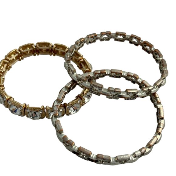 Lot 3 Stretch Bracelets Gold Tone Silver Tone Rhinestones Sparkle Stackable - Picture 9 of 9